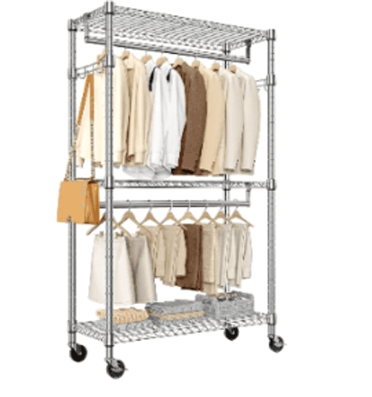 M MZG Heavy Duty Rolling Garment Rack 3 Tier Adjustable Wire Shelving ...