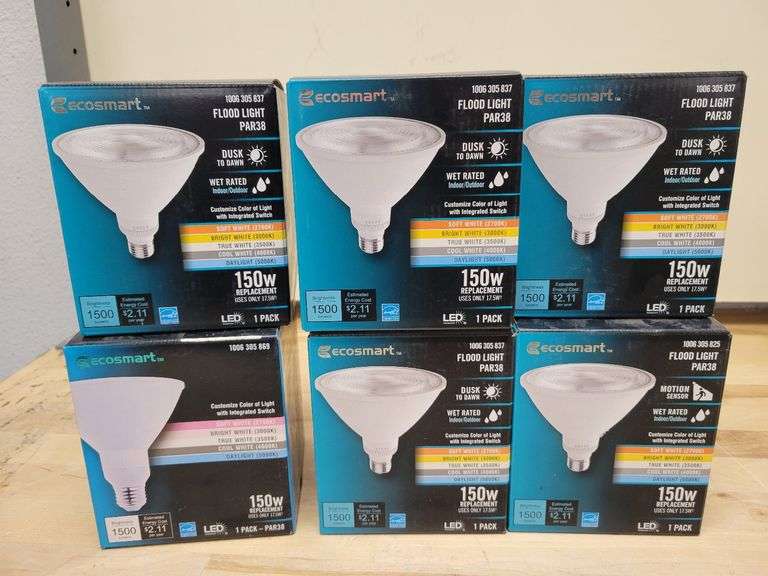 EcoSmart 150W Par38 Adjustable Color Flood Lights Set Of 6 | Open Box ...