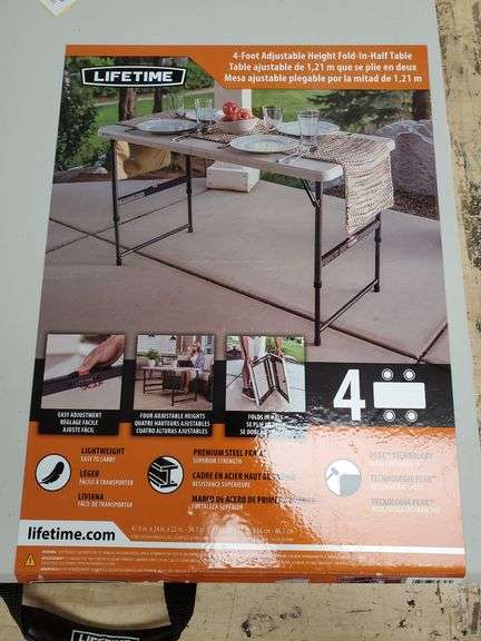 Lifetime 4-Foot Adjustable Height Foldable Table | Open Box | (See ...