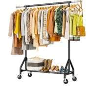 HYSEYY Metal Clothes/Garment Rack, Black, Wheels, Load 450LBS | Open Box | (See Condition Notes)