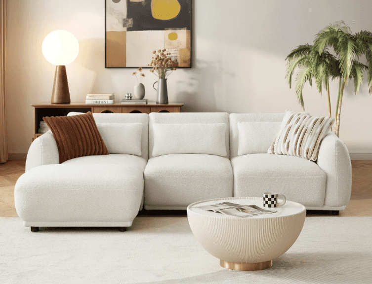 4-Piece Upholstered Sectional Teddy Wool Modern Sectional | Open Box ...