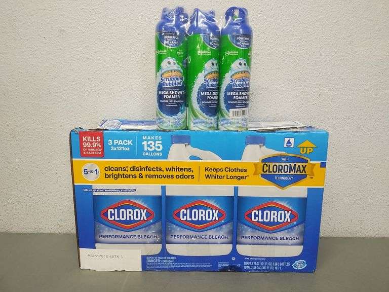 Cleaning Bundle: 3 Pack Clorox Bleach And 3 Pack Scrubbing Bubbles Shower Foamer | Open Box