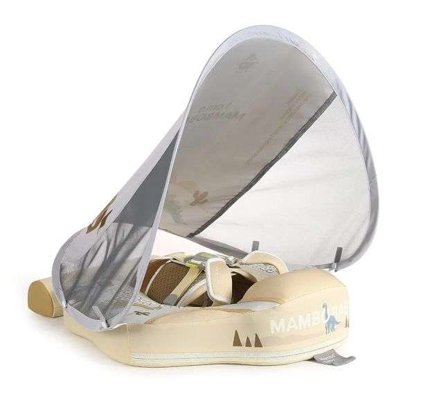 GENTEACO Mambobaby Non-Inflatable Baby Swim Float w/Canopy Beige Dinosaur | Like New