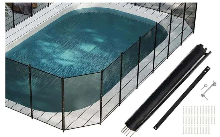 Teslin Mesh Pool Safety Fence, Stainless Steel Feet, Black, 4ft Tall | Open Box | (See Condition Notes)