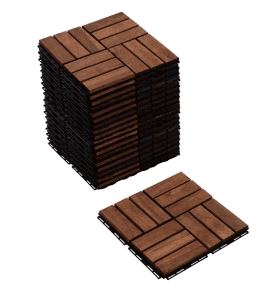 BEEFURNI 12.1" x 12.1" Wood Interlocking Deck Tiles | Open Box