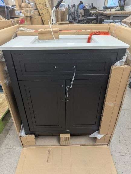 Beaufort 30 in. Single Sink Black Bath Vanity with White Engineered Stone Top (Assembled) | Like New