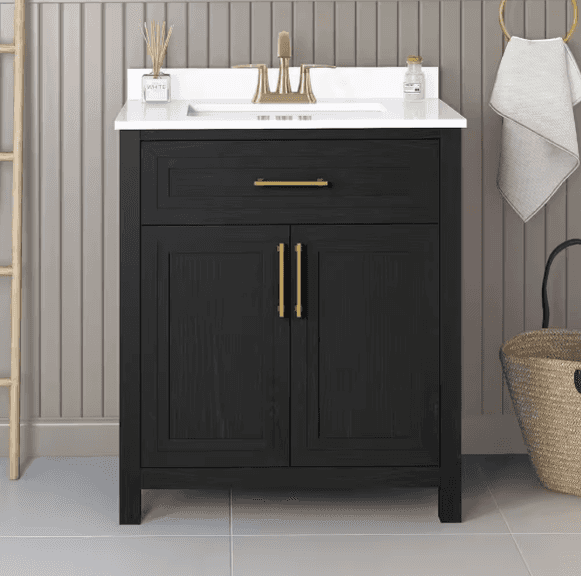 Beaufort 30 in. Single Sink Black Bath Vanity with White Engineered Stone Top (Assembled) | Like New