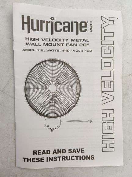 Hurricane Pro High Velocity Oscillating Metal Wall Mount Fan, 20" | Open Box | (See Condition Notes)