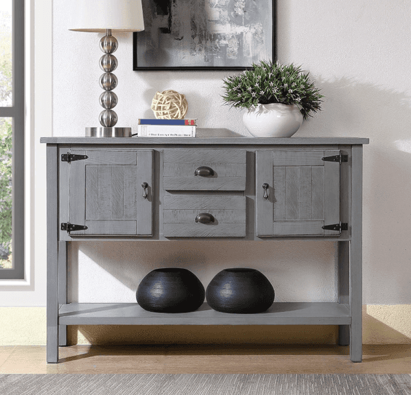 VOXIV Solid Wood Sideboard Console Table with 2 Drawers Cabinets and Bottom Shelf | Open Box
