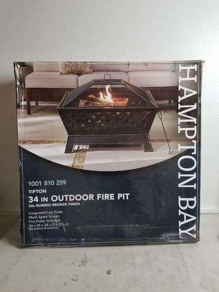 HAMPTON BAY Tipton 34" Outdoor Fire Pit, Oil-Rubbed Bronze Finish , 34"W x 34"D x 25"H | Open Box