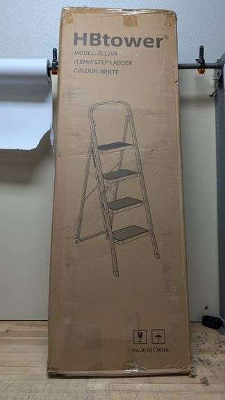 HBtower 4 Step Ladder, White | Open Box
