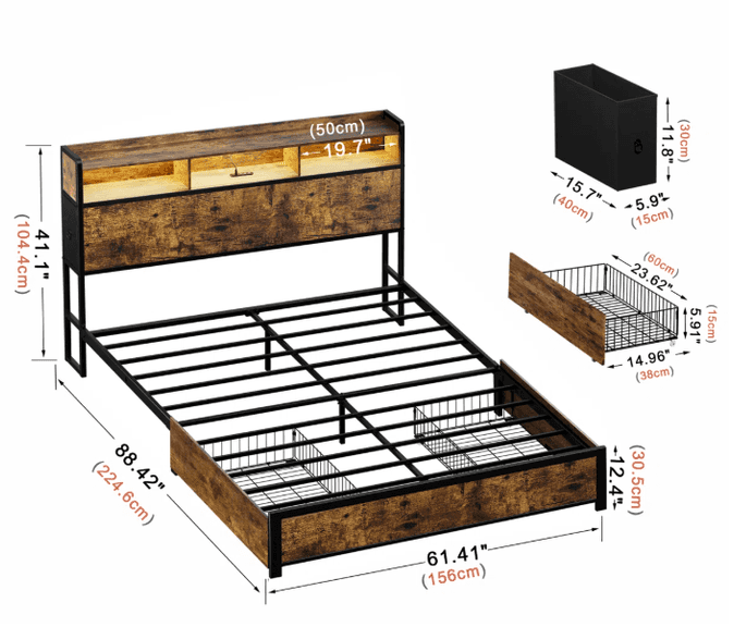 Antioch Bed Frame w/ 2 Underbed Drawers & 2 Bedside Drawers, Queen | Like New