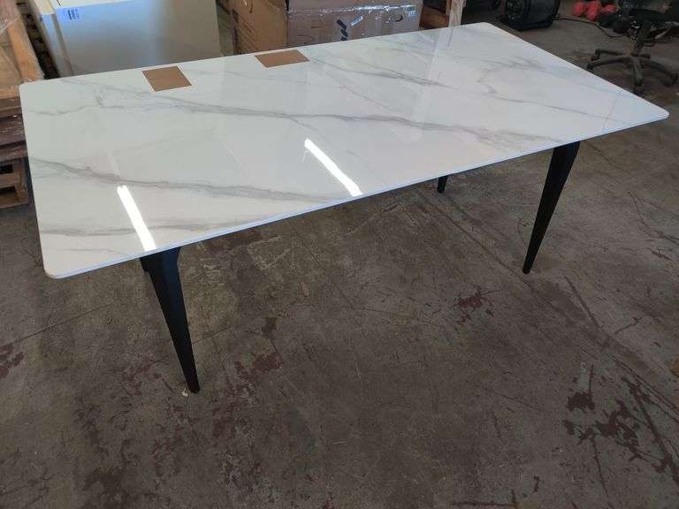 Yianna Modern Stone Dining Table, 35.5" W x 30" H x 71" L | Open Box