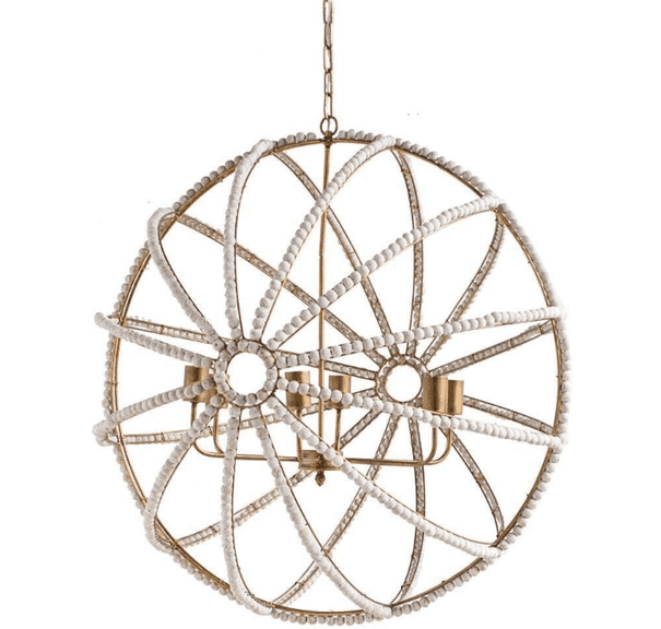 Ava Wood Beaded Six Bulb Chandelier | Open Box