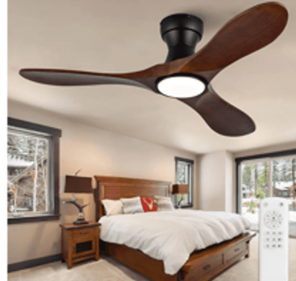 Wood Flush Mount Ceiling fans w Lights and Remote | Open Box
