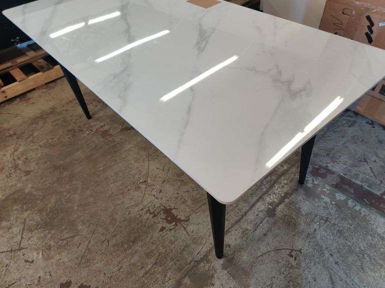 Yianna Modern Stone Dining Table, 35.5" W x 30" H x 71" L | Open Box