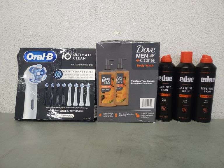 Personal Care Bundle: 2 Bottles Dove Men+ Care Body Wash, 3 Bottles Edge Shaving Gel, And Oral-B iO Replacement Brush Heads | Open Box