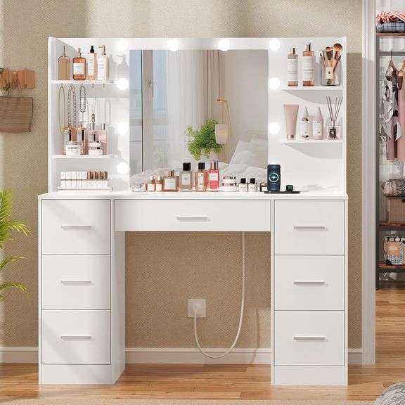 Quimoo Large Vanity Desk with LED Lighted Mirror | Open Box | (See Condition Notes)