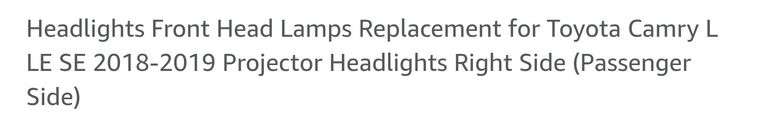 Passenger Front Headlight Replacement For Toyota | Open Box | (See Condition Notes)