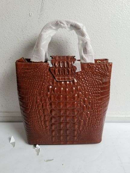 PIJUSHI Brown Leather Crocodile Pattern Bag | Open Box | (See Condition Notes)