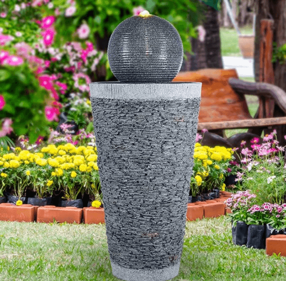 HPC Decor Modern Outdoor Sphere Fountain w/ LED Lighting, 28" | Open Box