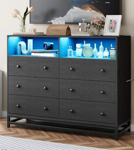 TrailBlaze 6 Drawer Dresser With Charging Station, Black | Damaged | (See Condition Notes)