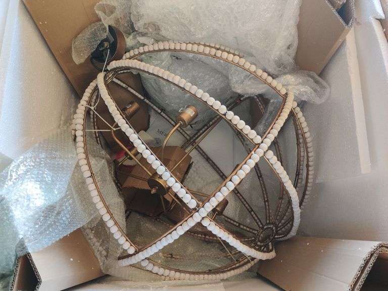 Ava Wood Beaded Six Bulb Chandelier | Open Box