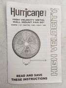 Hurricane Pro High Velocity Oscillating Metal Wall Mount Fan, 20" | Open Box | (See Condition Notes)