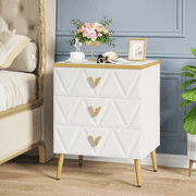 Modern Nightstand, Wooden Bedside Table with 3 Drawers(2PCS), Wood Grain & White | Like New