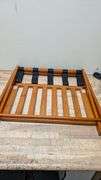Luggage Rack Bamboo Folding Suitcase Stand w Storage Shelf | Open Box