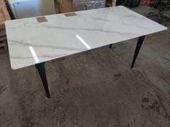 Yianna Modern Stone Dining Table, 35.5" W x 30" H x 71" L | Open Box