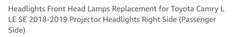 Passenger Front Headlight Replacement For Toyota | Open Box | (See Condition Notes)