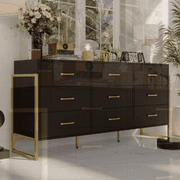 FUFU&GAGA Black Wood 9 Big Drawers 61.4 in. W Dresser With Metal Frame Legs | Open Box