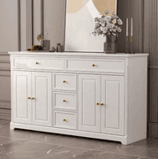 White Wooden Accent Storage Cabinet with Multi-function, 59.1 in W. X 33.5 in H. X 15.7 in D. | Open Box | (See Condition Notes)