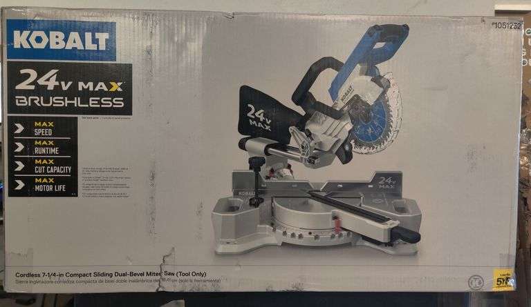 Kobalt 24V Max Cordless 7 1/4" Compact Sliding Dual-Bevel Miter Saw, Battery Not Included | Open Box