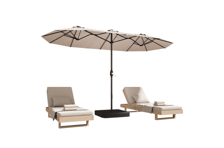 DOMESHADE Double Sided Patio Umbrella, Beige | Open Box