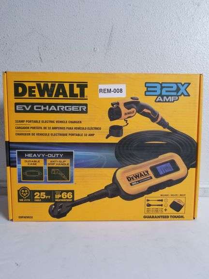 DEWALT 32AMP EV Charger SAE J1772 25FT Cable, With NEMA 5-15P & 14-50P Adapter & Storage Bag | Like New