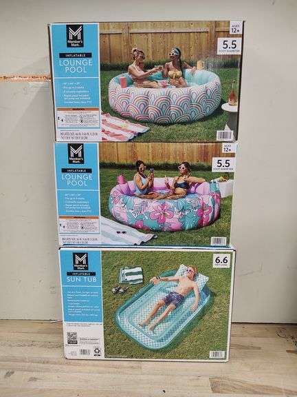 MEMBER'S MARK Inflatable Lounge Pools (66" x 20" - 2ct)  & Sun Tub (6.6'L - 1ct) Bundle | Like New | (See Condition Notes)