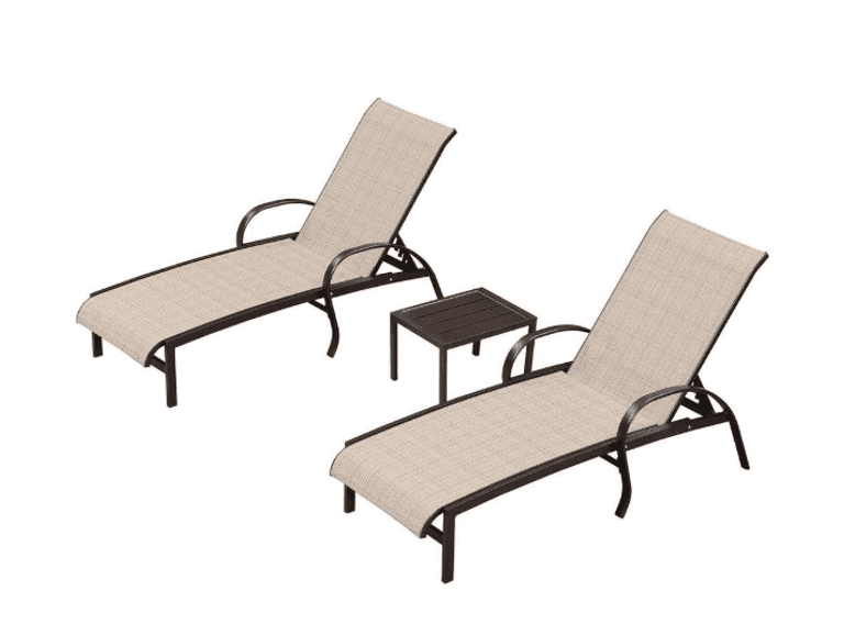 PURPLE LEAF 3-Pieces Metal Aluminum Outdoor Chaise Lounge Patio Lounge Chair w/ Side Table | Open Box