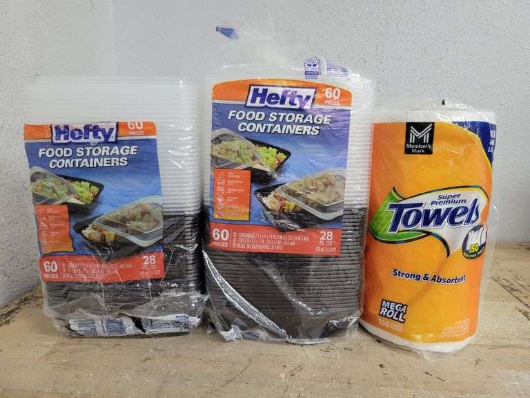 MISC Bundle- MEMBER'S MARK Super Premium Towel Roll & HEFTY Food Storage Container 7.7x5.4x1.8" Qt.120 | Open Box