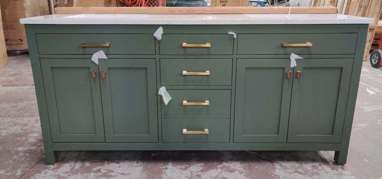 Double Bathroom Vanity w/Engineered Stone Top, 72" W x 34.5 " H x 22" D | Open Box