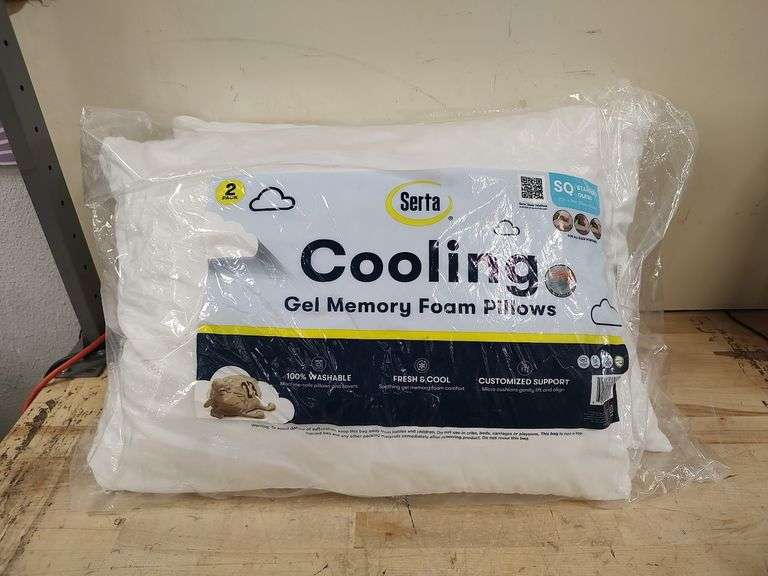 SERTA Cooling Gel Memory Foam Pillow Pack, 2ct, Standard / Queen | Like New