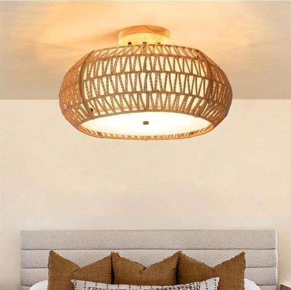 HapCamp 20" Rattan Ceiling Light Fixture | Open Box