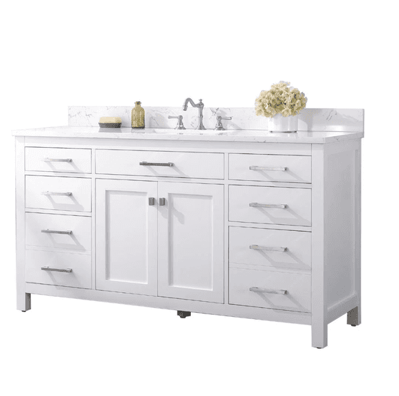 Jasper 60" W x 22" D Bath Vanity w/Engineered Stone Vanity Top, White | Like New