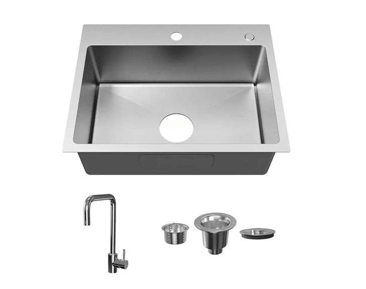 BATHENUM 24" x 18" Drop In Kitchen Sink Stainless Steel, Single Bowl Sink With Drain Kit And Faucet | Open Box