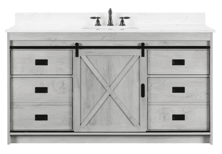 SUDIO Rafter 60" W x 22" D Bath Vanity in White Wash w/Carrara White Engineered Stone Vanity Top | Open Box