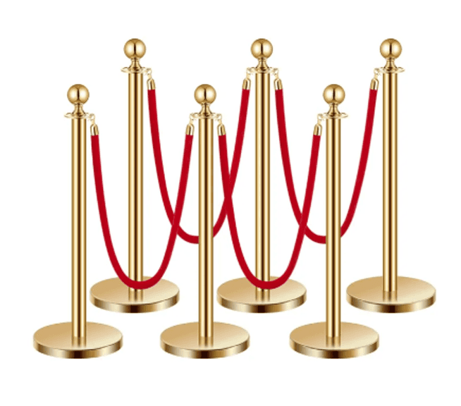VEVOR 6 Gold Stanchions And 4 Red Velvet Ropes | Open Box