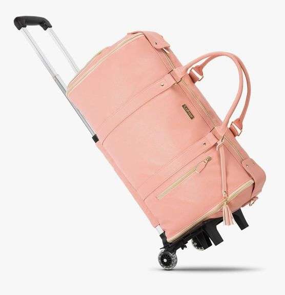 LUHXE Travel Convertible Carry On Garment Roller Bag With Shoe Pouch & Detachable Shoulder Strap, Rose | Open Box