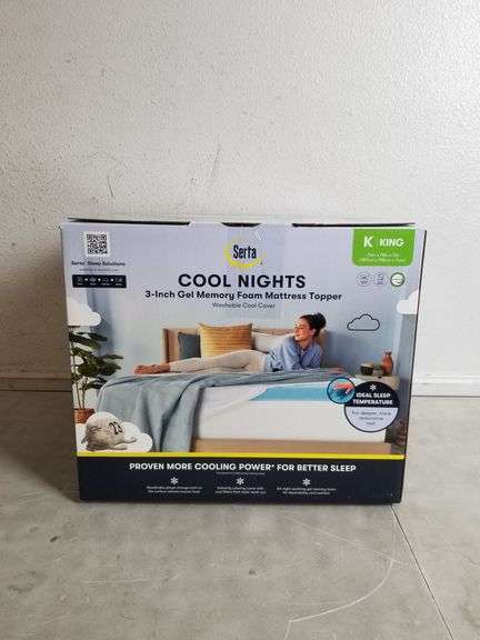 SERTA Cool Nights King 3" Gel Memory Foam Mattress Topper 74" x 78" x 3" | Open Box