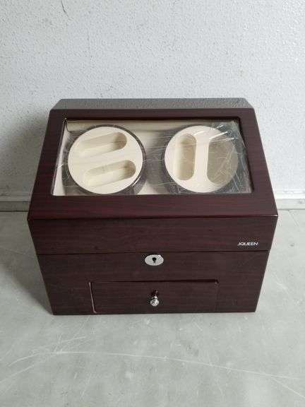 JQUEEN Automatic Watch Winder Display Box, Faux Leather, Ebony, 13.39"x11.61"x10.83" | Open Box
